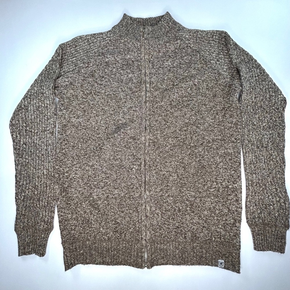 Stacy Adams Mens 3XL Full Zip Sweater Marled Brown Mock Neck Microfiber Cardigan